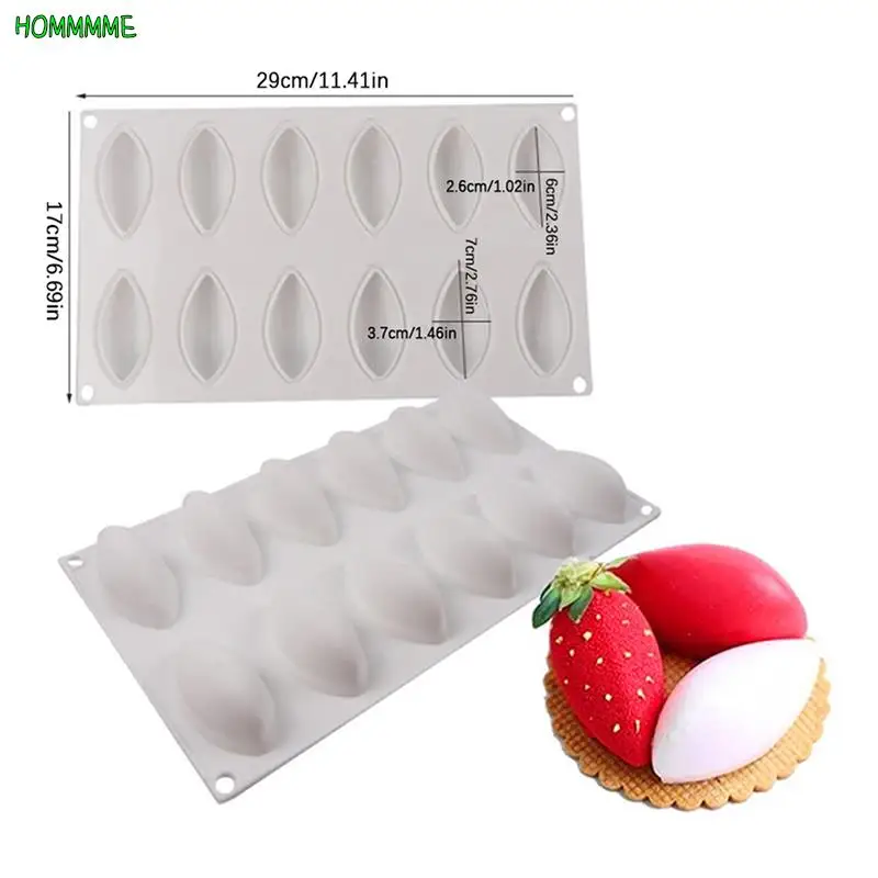 12 Fondant Mold Cavity Silicone Cake Form Quenelle Shaped Mould Mousse Cake Chocolate Decorating Tools Baking Pan Tray Wholesale