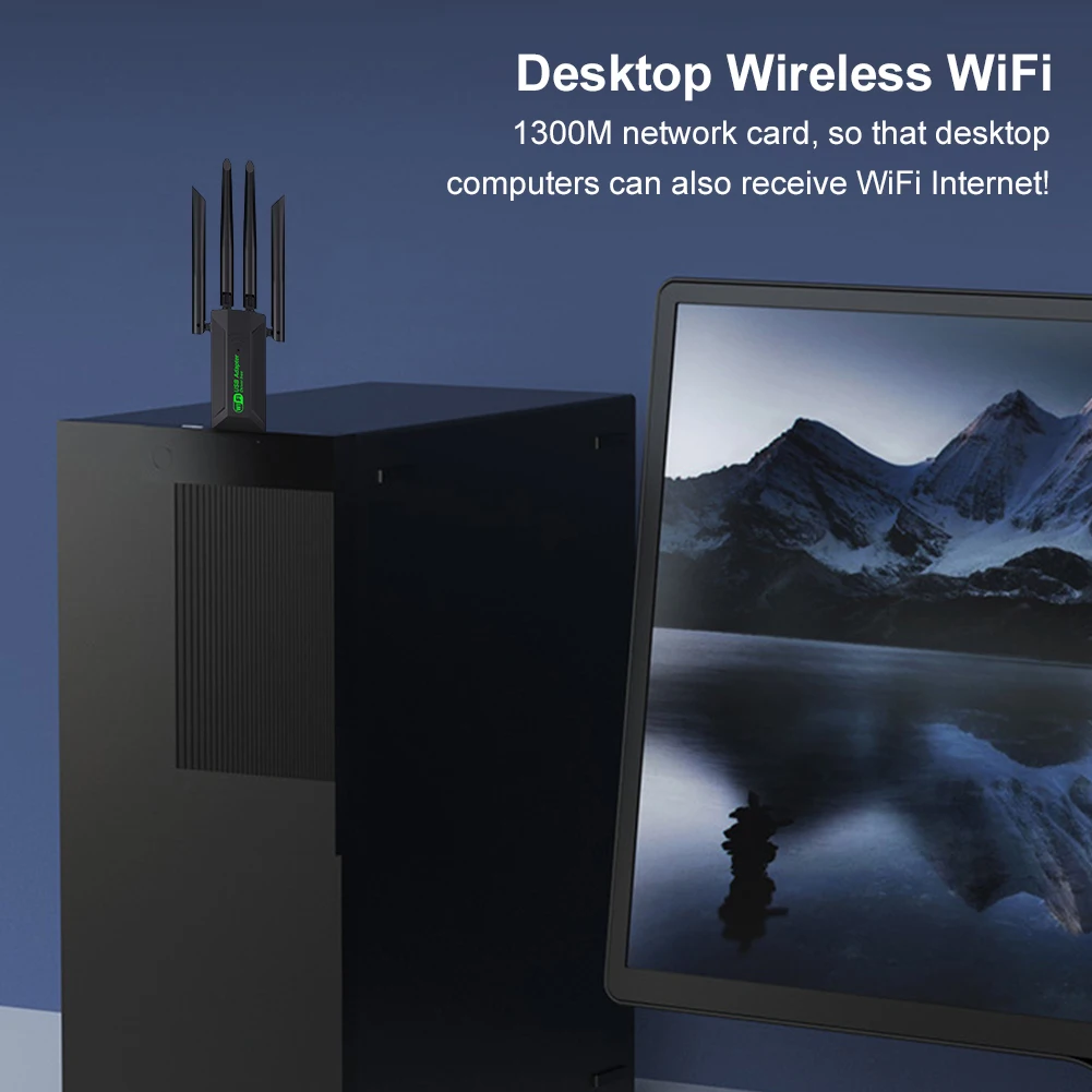 Wireless Network Card 1300Mbps External Network Receiver Transmitter Signal Reception Dongle for PC Desktop Laptop