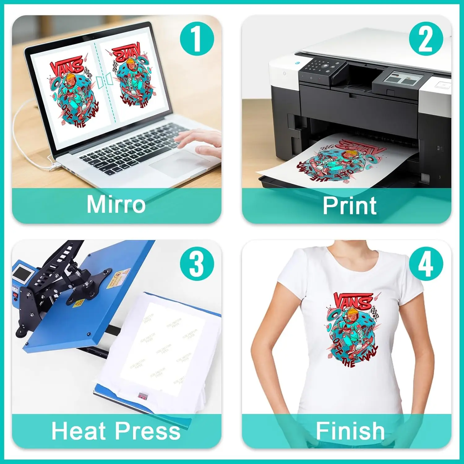 100 Sheets Sublimation Paper 125G A4(8.3 x 11.7 Inch) Size for Any Inkjet Sublimation Printer with Sublimation Ink Light Fabric