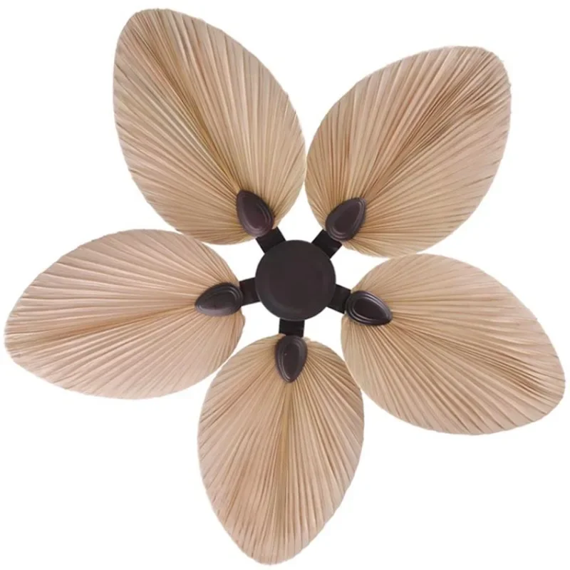 Palmeras de ratán decorativas antiguas, hojas de doble hoja, diseño de ventilador de techo, 52 pulgadas, Kwai Livistona Chinensis