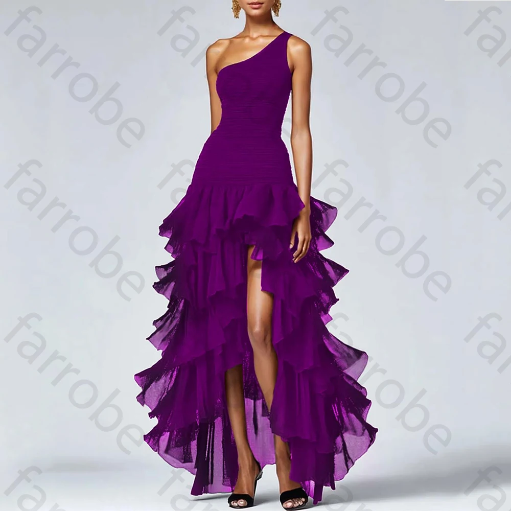 One Shoulder High Low A Line Evening Dresses sleeveless Ruched Long Dress Exquisite High Quality sexy Prom Party Gown Customized