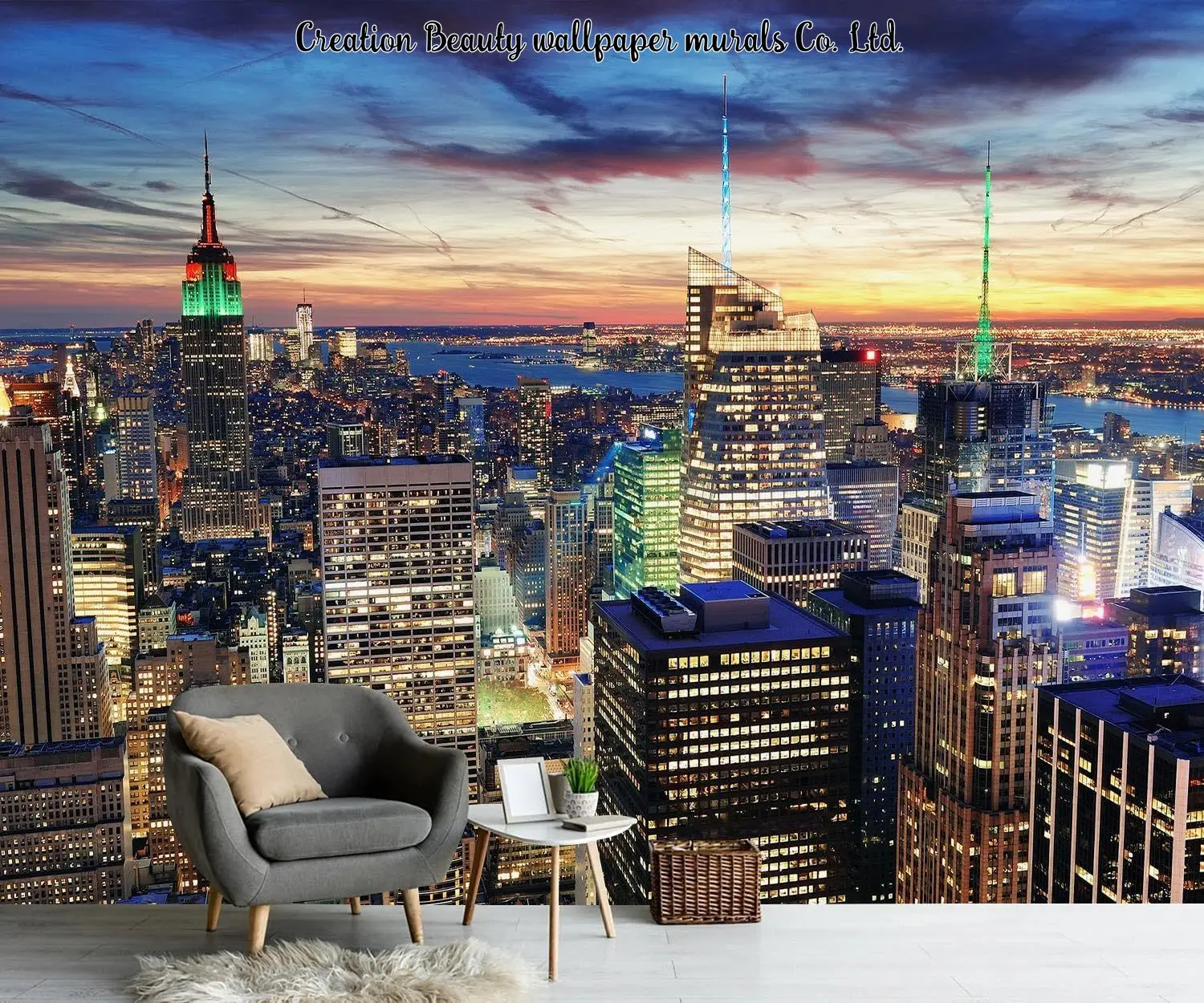 ニューヨーク市夜景写真壁紙壁画リビングルーム用壁紙-ktv-バーレストラン壁装飾-papel-de-parede