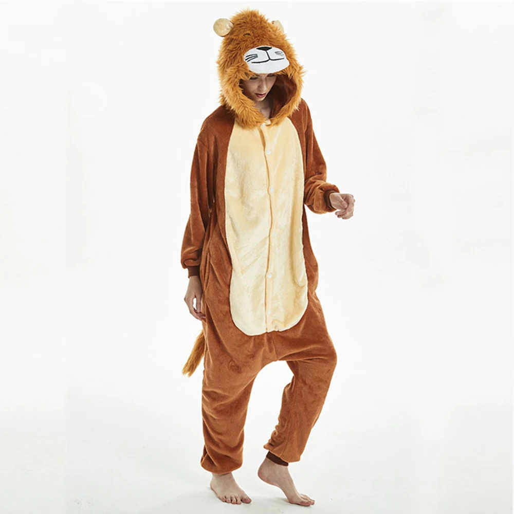 

Adult Animal Women Men Pajamas Set Halloween Christmas Cosplay Lion Pyjamas Onesies Winter Warm Sleepwear One Piece Homewear