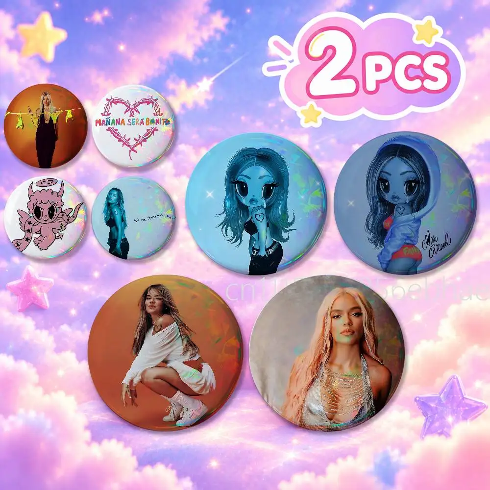 For Karol G Tanto 2Pcs Round Badge Set Button Brooch Pin, Anime Game Fans Collectible Decor & Birthday Gift