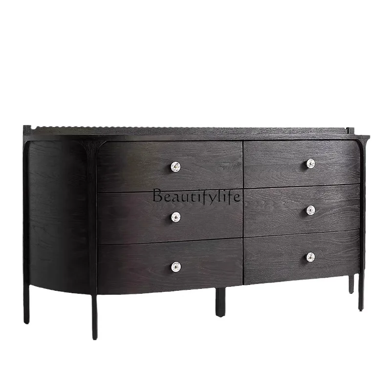 

American light luxury solid wood chest, modern simple black decorative cabinet, French style