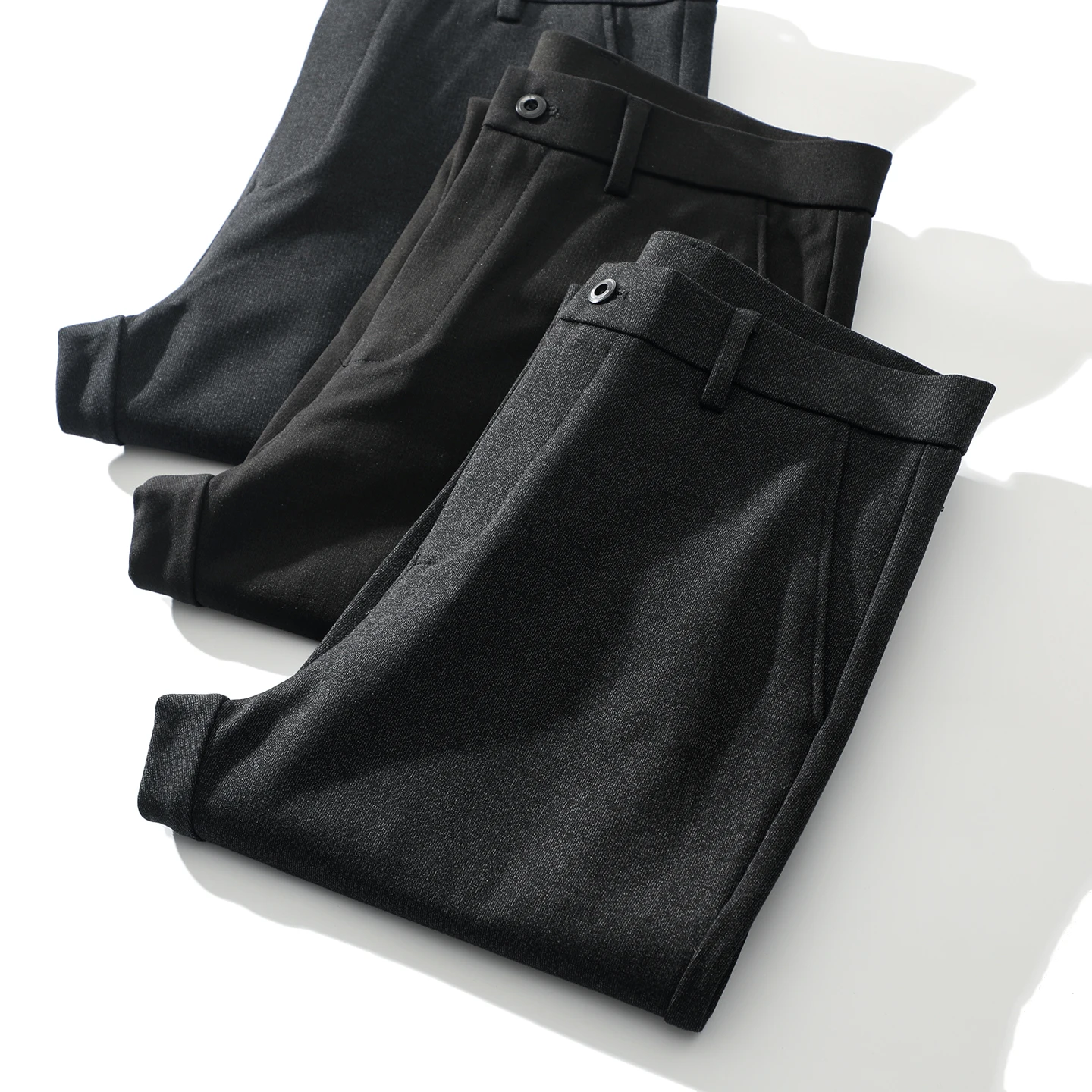 

Элитные шерстяные брюки из тёплой ткани для мужчин, эластичные, устойчивые к сминанию, теплые, прямого кроя, для делового и повседневного стиля, городской дизайн