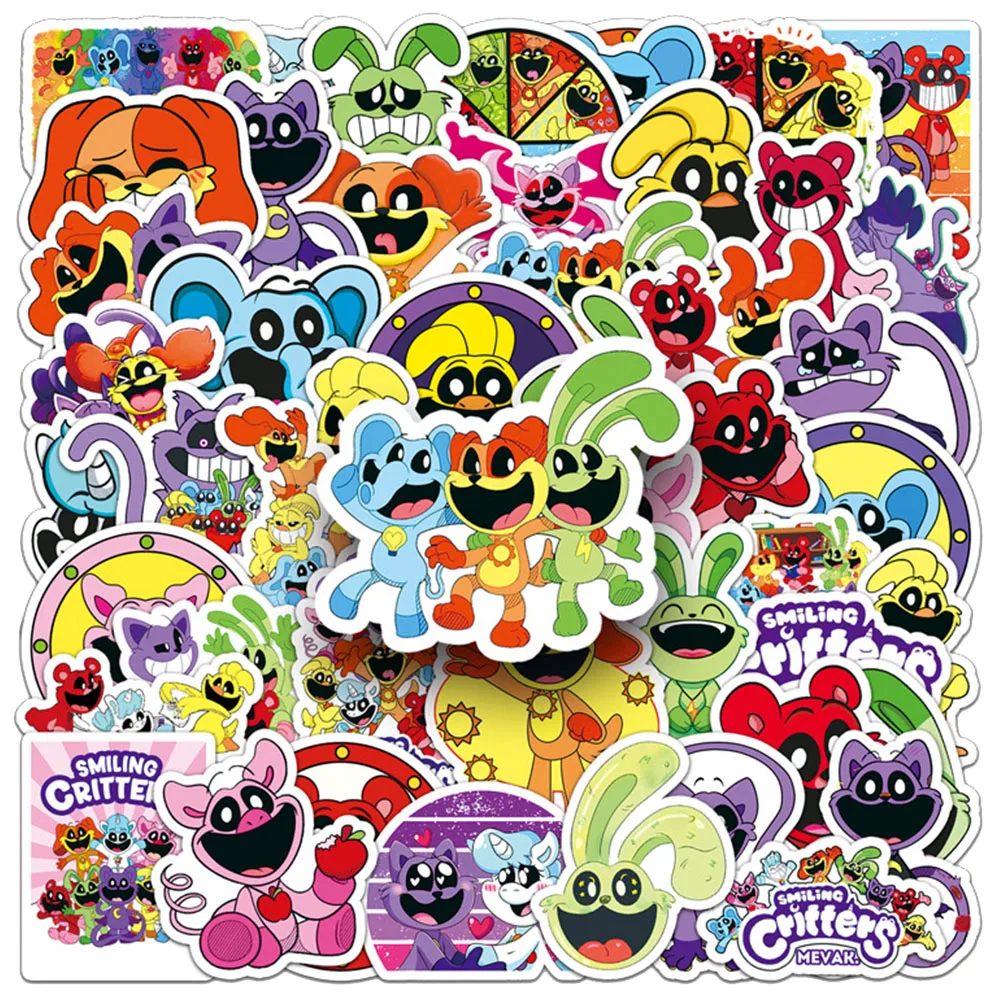 10/30/50 buah lucu tersenyum Critters permainan stiker Anime Graffiti stiker DIY Skateboard Notebook telepon Decal untuk mainan anak-anak