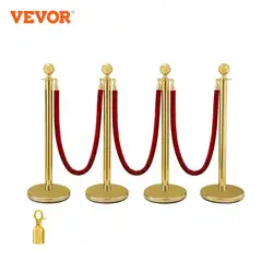 VEVOR 38Zoll Gold Silber Stanchion Pfosten Warteschlange Rot Samt Seil Crowd Control Line Barrieren mit stabilen Basis für Party Supplies