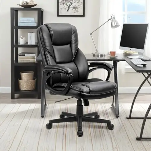 Office Executive Chair High Back Adjustable Managerial Home Desk Chair, Swivel Computer PU Leather Chair with Lumbar