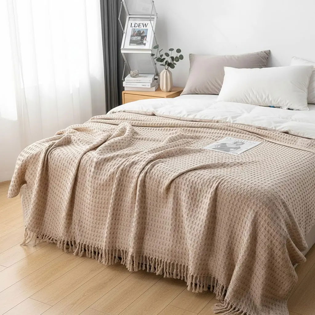 

All Season Cotton Weave Throw Blanket Breathable Summer Quilt Soft Muslin Nap Cover