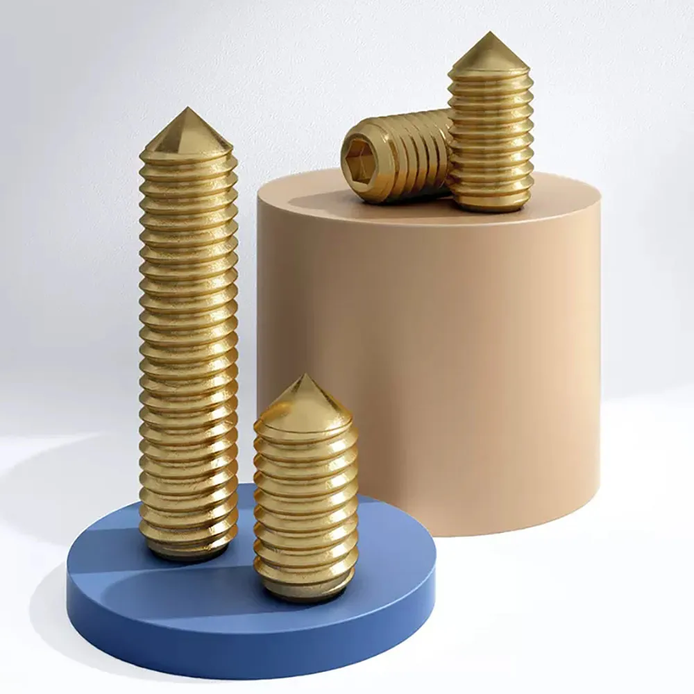 20/10pcs M3M4M5M6 Brass Tip Machine Meter Top Wire Fastening Screw Hex Hexagon Socket Allen Head Tapered End Headless Screw Bolt