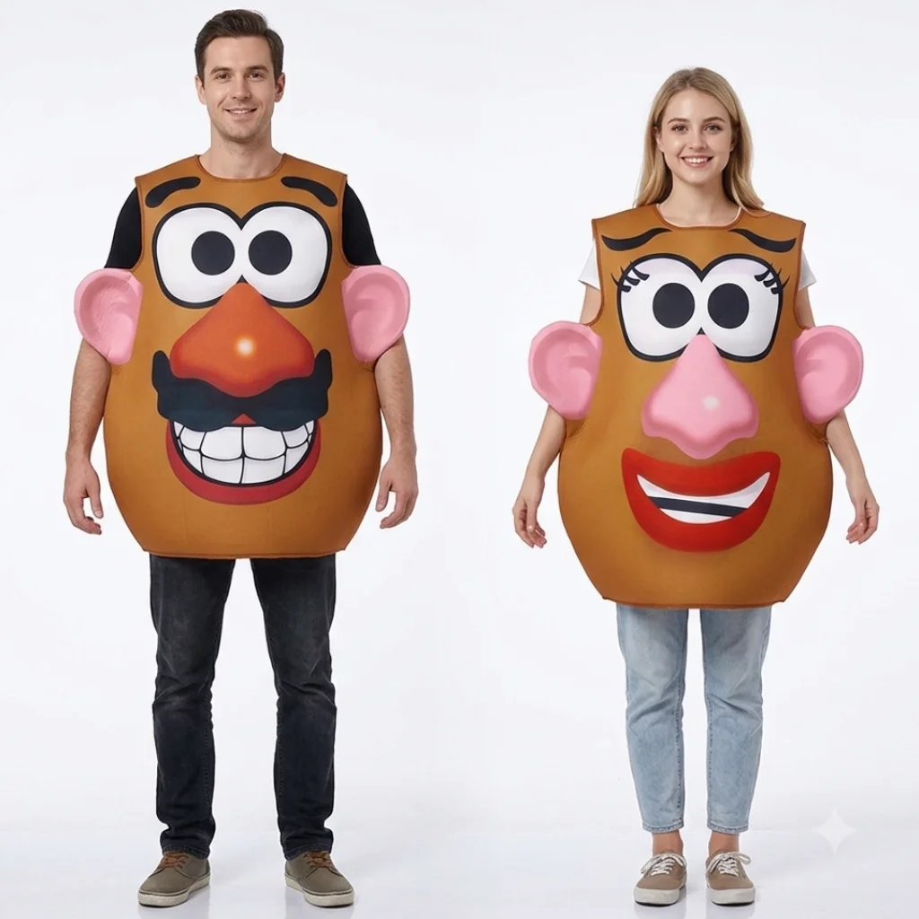Funny Potato Head Couple Costume Halloween Mr and Mrs Matching Outfit Cartoon Vegetable Themed Cosplay Tunic Disguise Dress Up