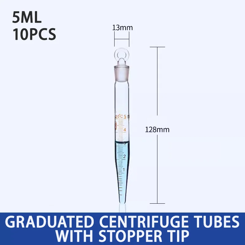 10 pieces of centrifugal test tubes with stopper tip and bottom scale, high borosilicate glass laboratory consumables 5/25/50ml