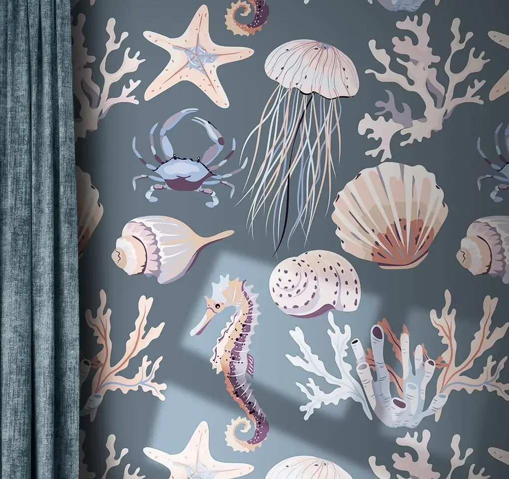 beibehang custom Underwater World Conch Shells Starfish wallpaper for Children's Room Decoration 3D Wall paper Boy's room decor