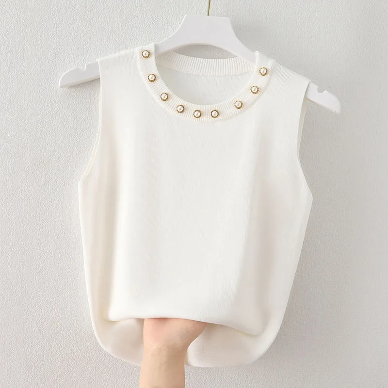 

Вязаный женский свитер, жилет, новый белый вязаный свитер без рукавов с круглым вырезом, жилет, женские топы, верхняя одежда, свитера Sueters De Mujer Q1312