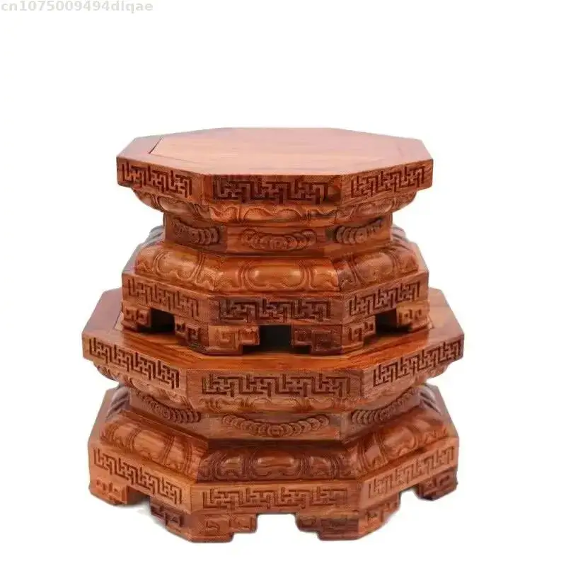 Natural Rosewood Base Lotus Shaped Handicraft Buddha Statue Guanyin God Of Wealth Altar Decorative Rack Vase And Bonsai Base