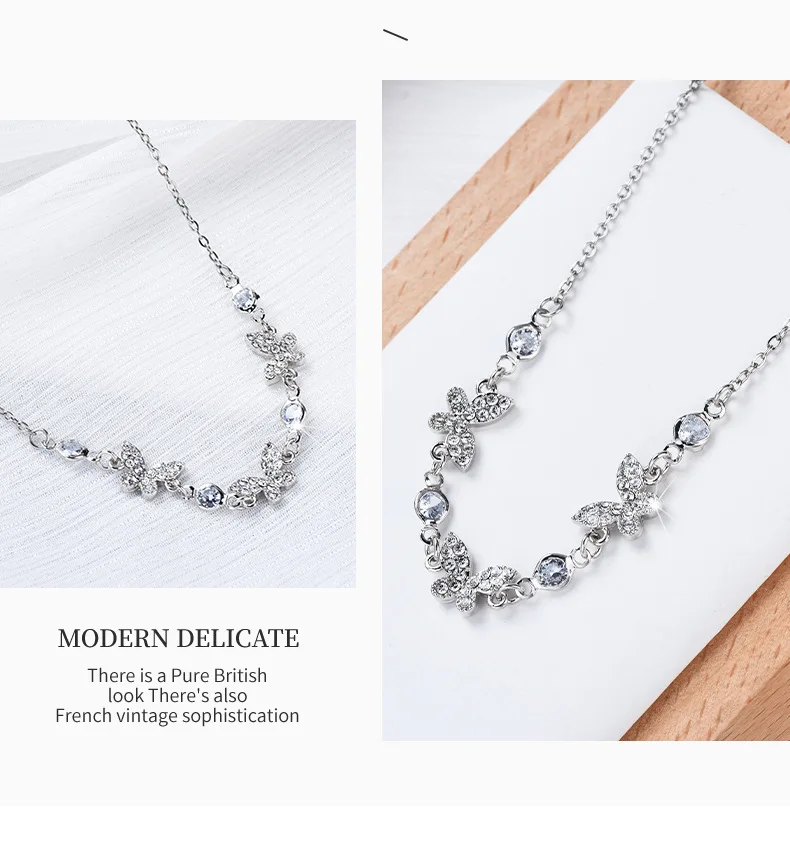 A brand-new simple three-butterfly single-layer collarbone chain necklace exudes a sweet feminine charm