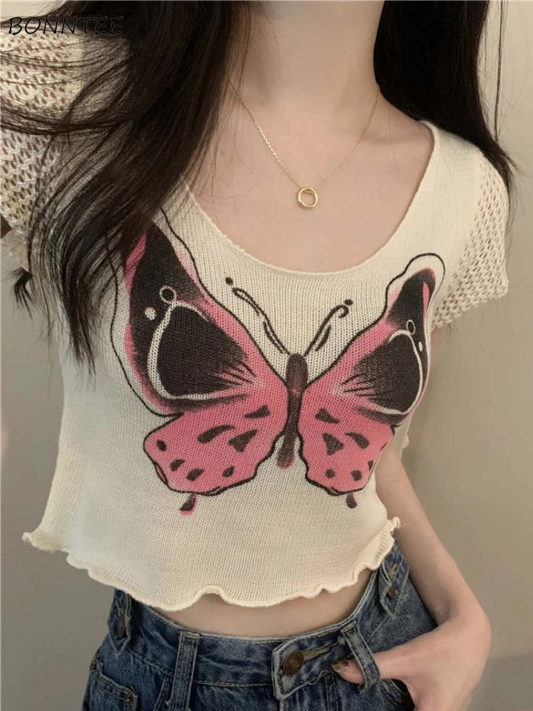 T-shirts Women Hollow Out Vintage Special Creativity Korean Style Delicate New Simple Basics Popular Modern Leisure Young Tender