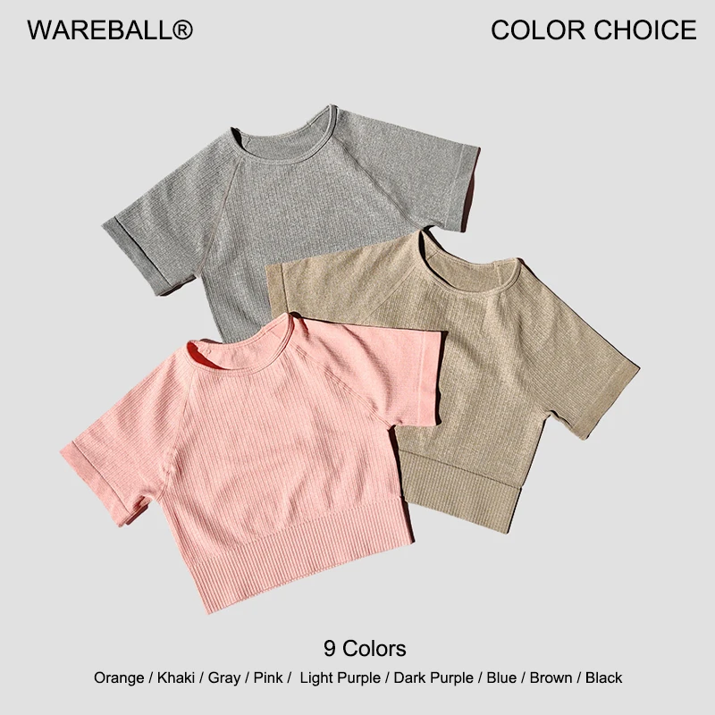 WAREBALL Women Yoga Shirts Short Sleeve Crop Top Gym Tops Fitness Running Workout Sport T-Shirts Sports Wear