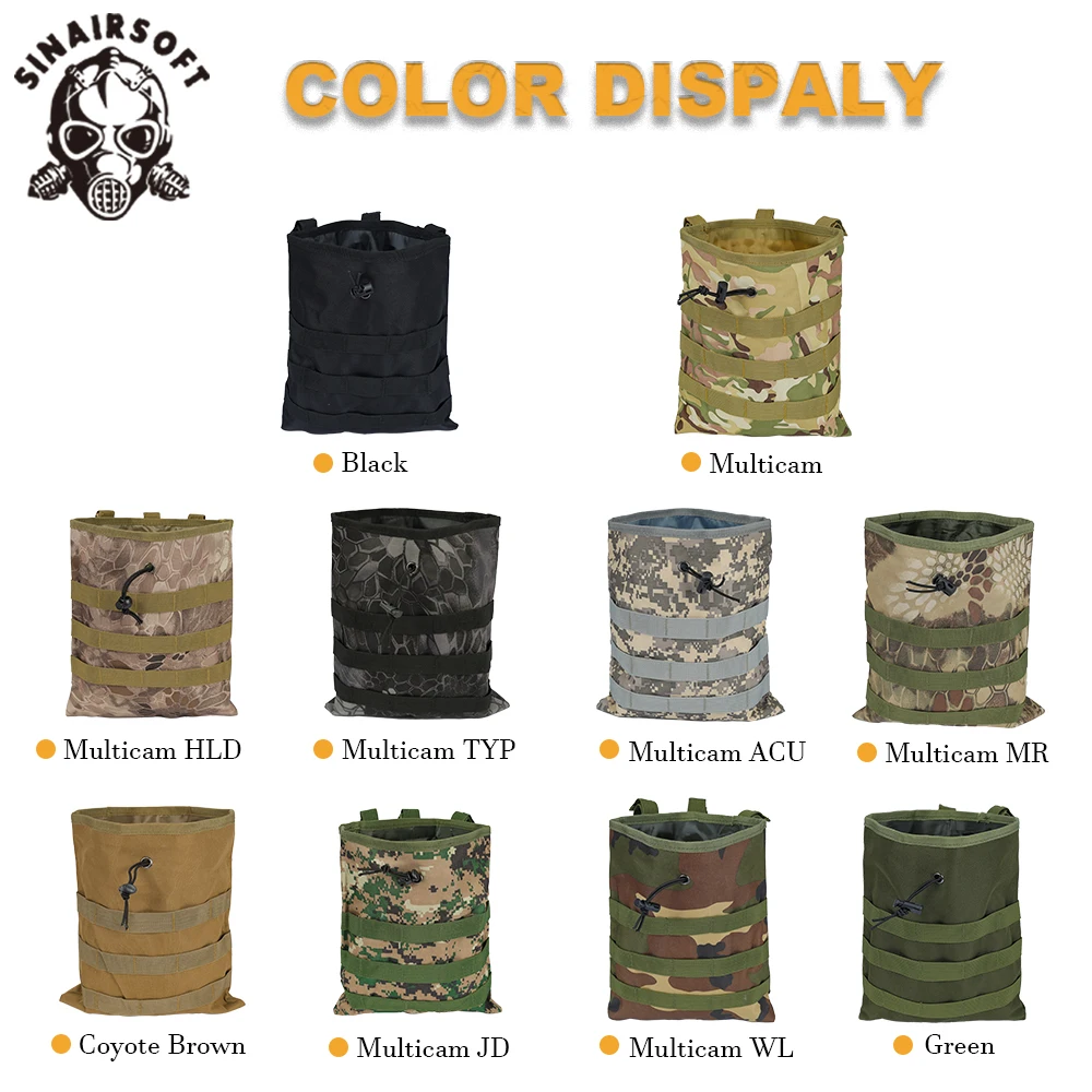 SINAIRSOFT Roll-up MOLLE Dump Pouch Tactical Magazine Recovery Pouch Outdoor Drawstring Mag Recycling Pouch Airsoft Hunting Gear