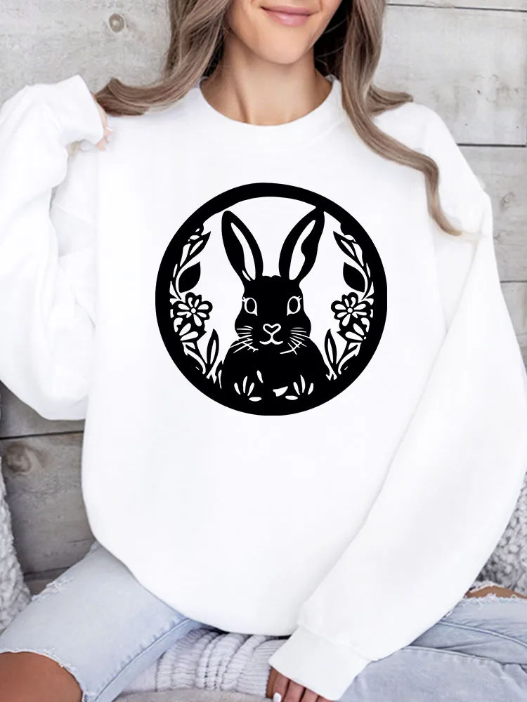 

Женская толстовка с круглым вырезом Serious Bunny, повседневный пуловер с длинными рукавами, свободный крой, для ежедневной носки