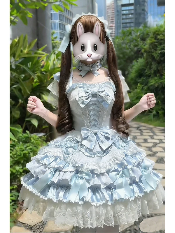 Blue Ballet Style Cute Lolita Wedding Dress Early Sweet Princess Skirt Lolita Cake Dress Women's Clothing Fashionable Doll Dress