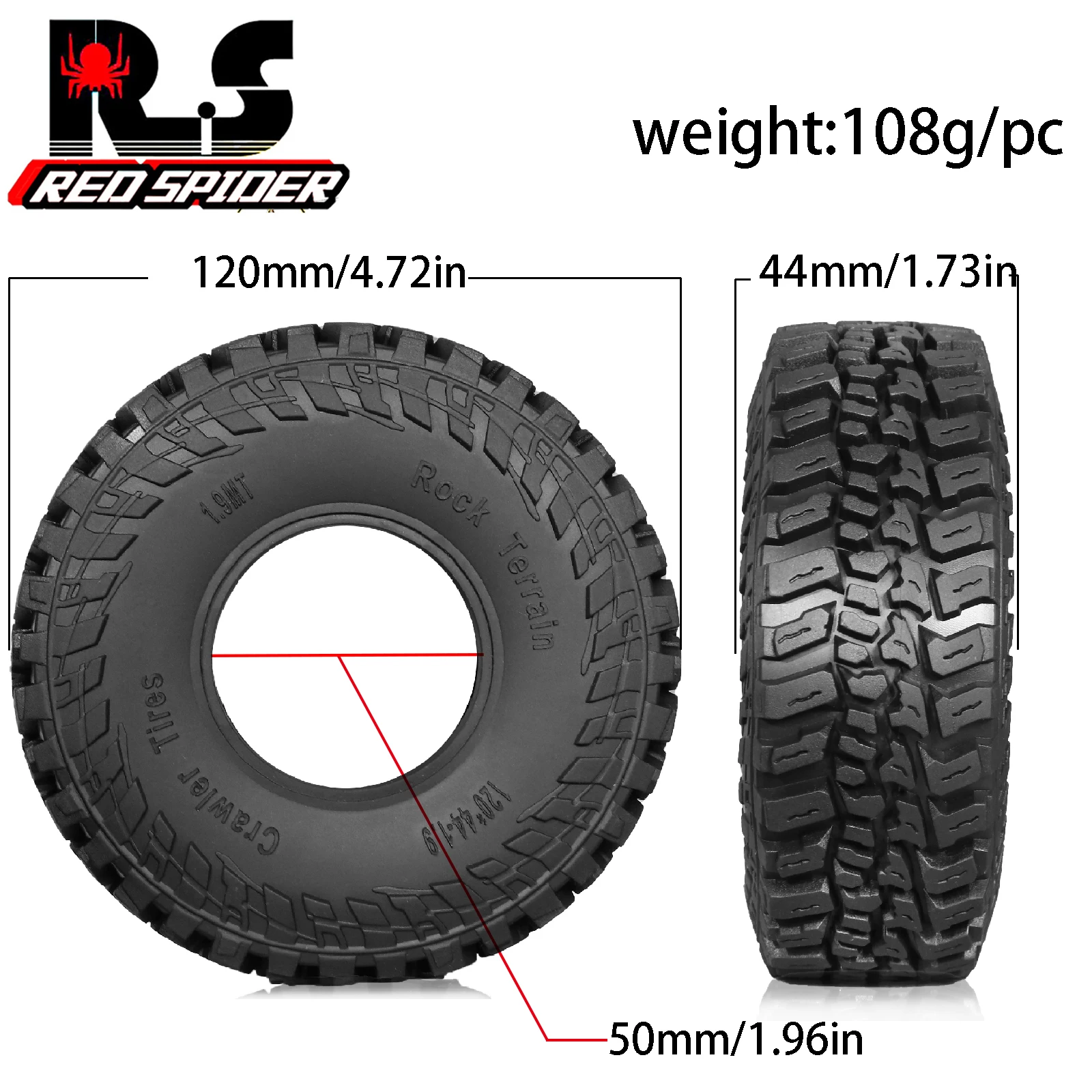 4 pz 120mm gomma fango Grappler pneumatici per 1:10 Rc Crawler Axial Scx10 Ii 90046/47 Traxxas Trx4 Defender Bronco G500 Trx6 G63