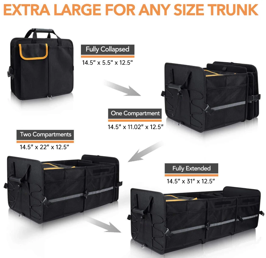 FY Large Capacity Foldable PP Car Storage Box with Insulated Mesh Bag, Multifunctional Portable Organizer