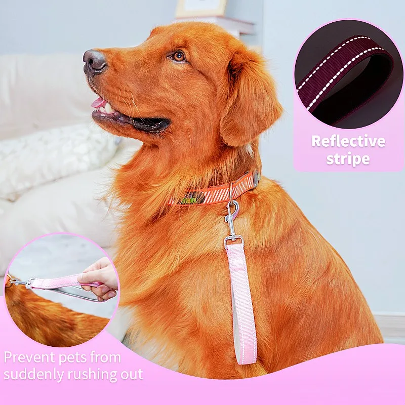 Hundeleine, kurze Hundeleine, 25 cm, reflektierende Leinen für Spaziergänge mit bequemem Griff, große Hundekettenleinen, Haustierzubehör