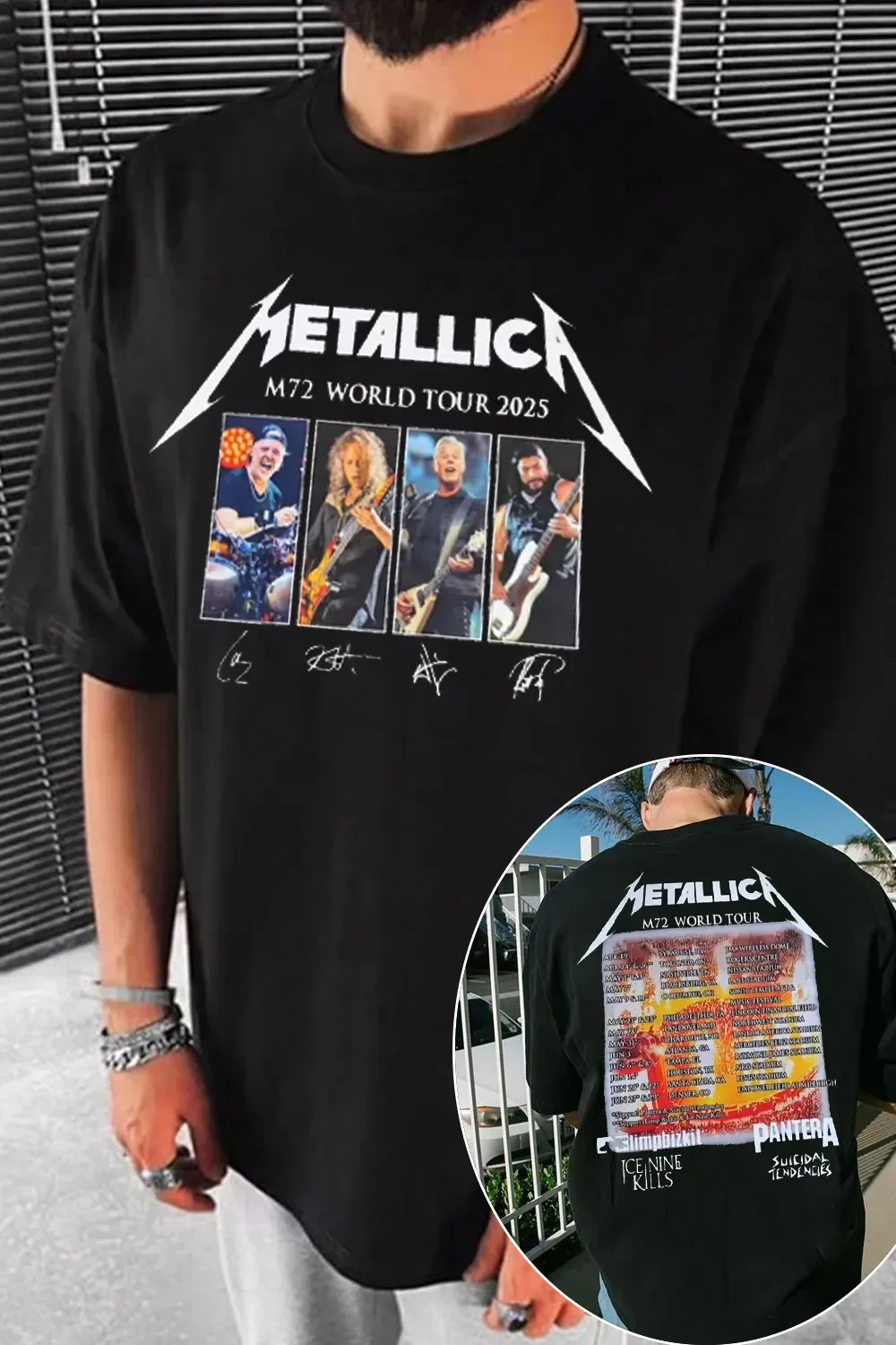 Gruppenfoto Portrait Metallica Rock Band T-Shirt 100 % Baumwolle Grafik-T-Shirt Herren Damen Sommer Streetwear Top – Detail 5