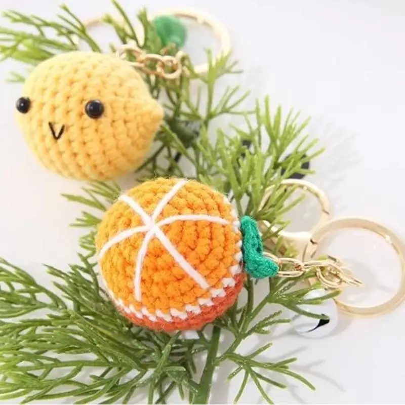 Wollball-Schlüsselanhänger, gehäkelte Zitrone, Donut-Puppe, Cartoon-Frucht-Anhänger, Autohalter, Handtaschen-Dekoration, Geschenke – Detail 13