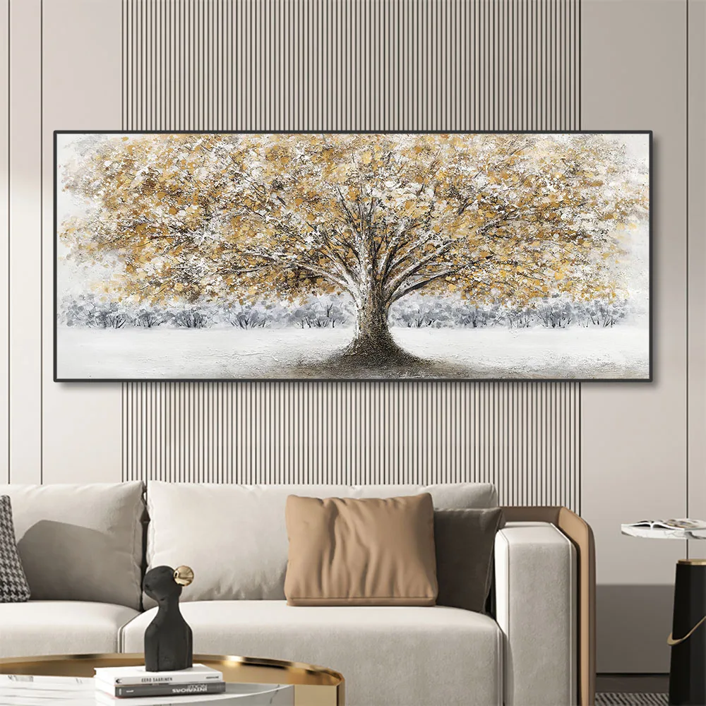 

Abstract Landscape Oil Painting Hand-painted Wall Art Handmade Modern Yellow Tree Oil Painting for Livingroom Wall Decoration