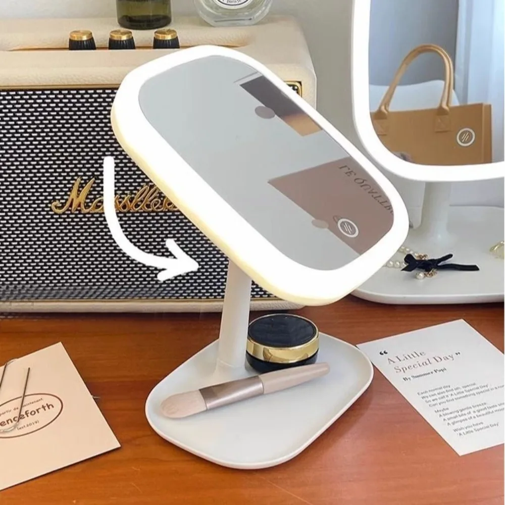 Rotating LED Cosmetic Mirror with Dimmable Three-color Light Touch Sensor Switch LED Vanity Mirror Adjustable