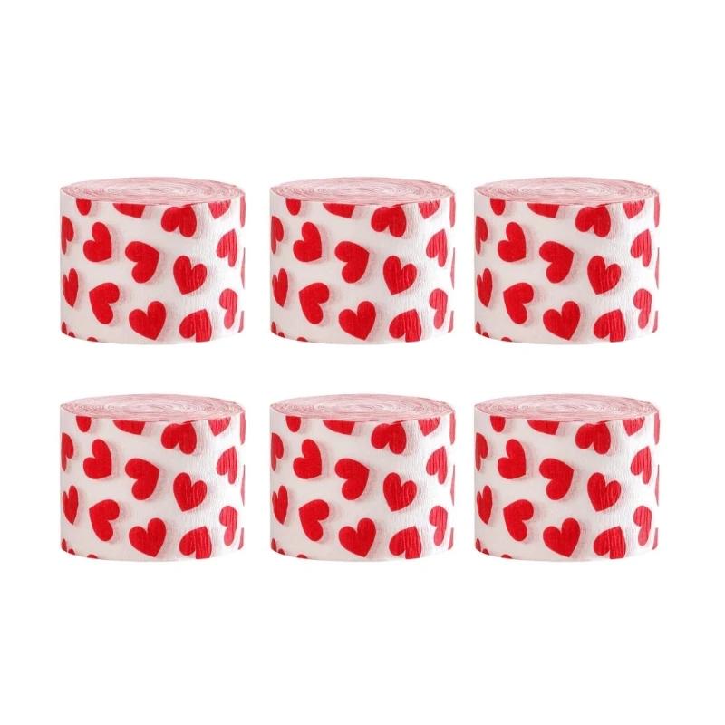 6Pcs Heart Printed Crepe Paper Rolls for Festival Valentines's Day Decorations