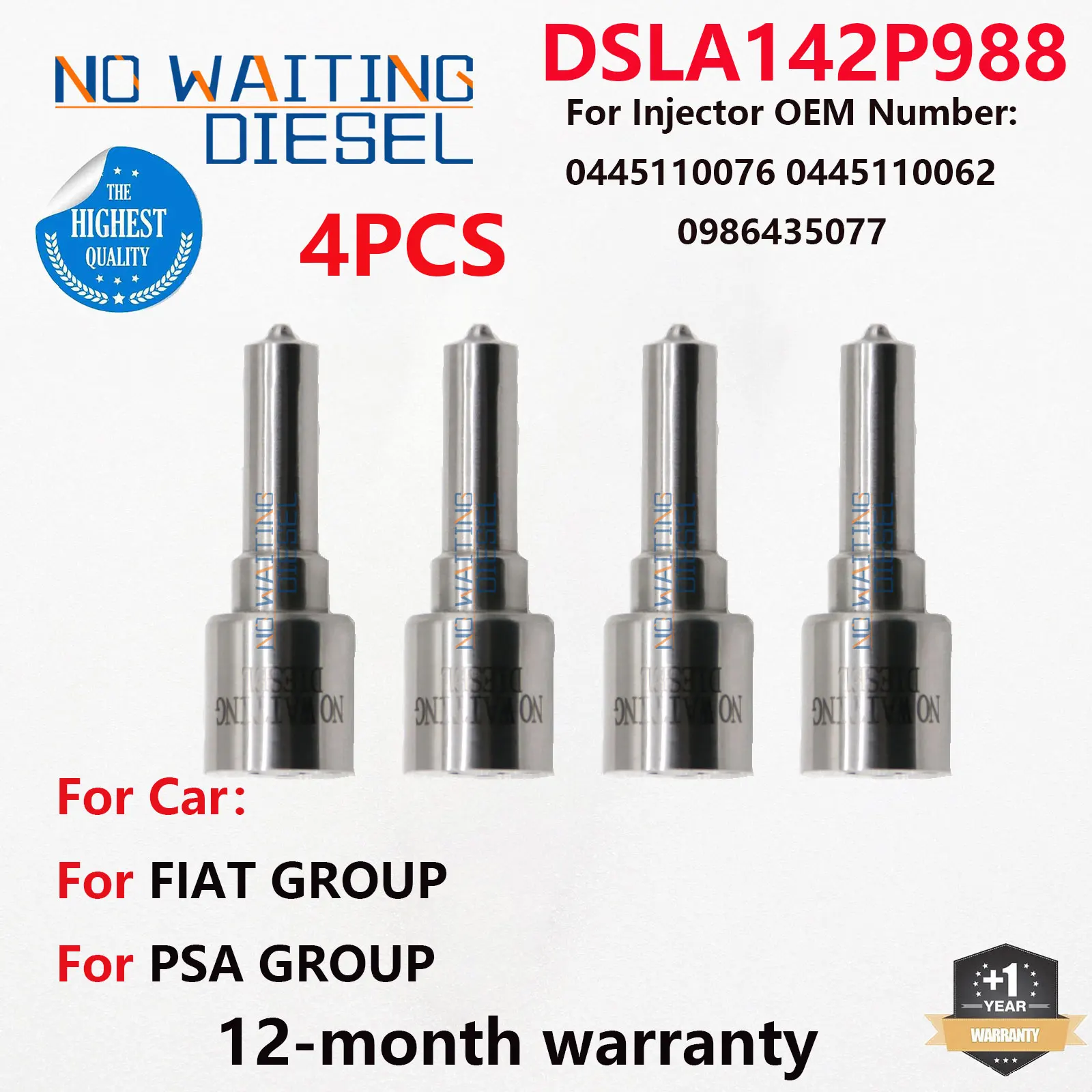 4PCS DSLA142P988 Diesel Fuel Injector Nozzle 0986435077 Injector Part Numbers 0445110076 0445110062 0986435077 For FIAT