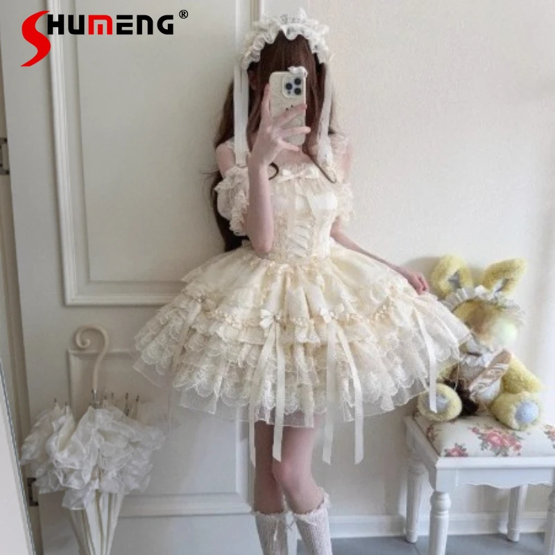 

Japanese Beautiful Dress Lolita Style Elegant JSK Strap Vestidos Summer New Kawaii Clothes High-waisted Birthday Party Dresses