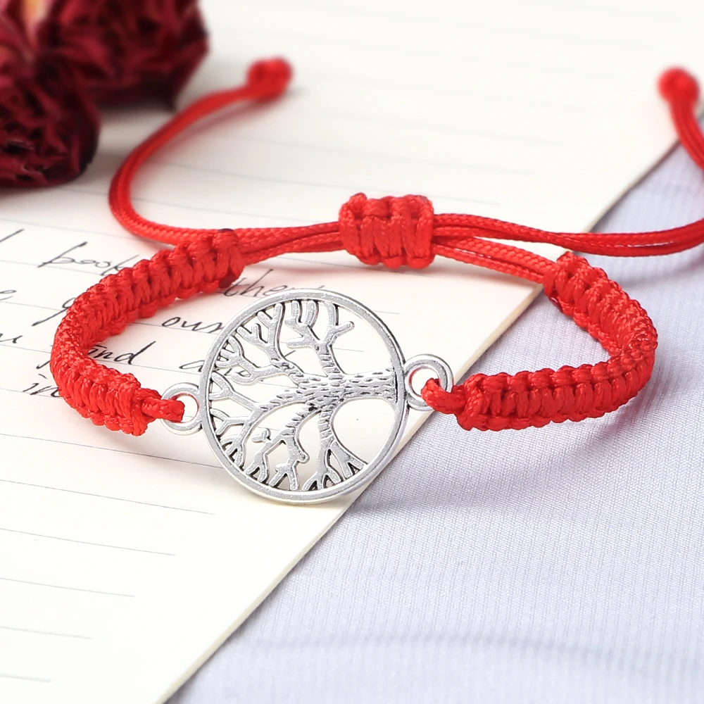 Lucky Life Tree Bracelet Fashion Charm Red Black Line Knotted Handmade Adjustable Bracelets&Bangles Men Women Yoga Jewelry Gifts