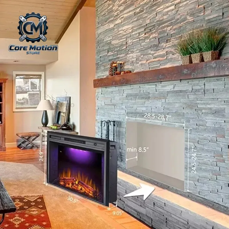 28 Trim Insert Realistic Electric Fireplace Heater LED Top Light 3 Colors Built-in Installation for Household Hotel Use