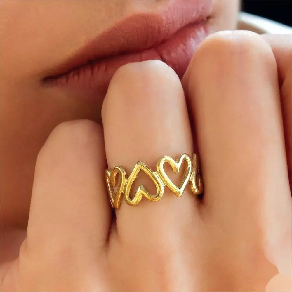 1/3PCS Adjustable Multi Love Heart Open Cutout Ring Stainless Steel Jewelry Irregular Hollow Stackable Chunky Rings For Women