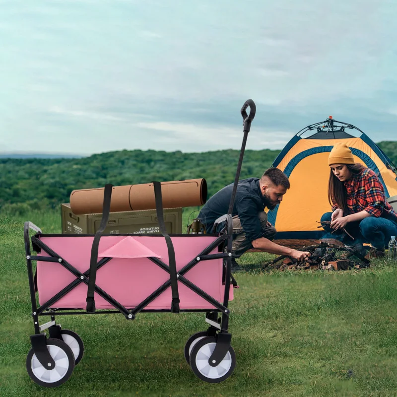 

Pink Collapsible Foldable Wagon Cart With Strapping System Folding Utility Cart Utility Wagon Grocery Cart For Camping