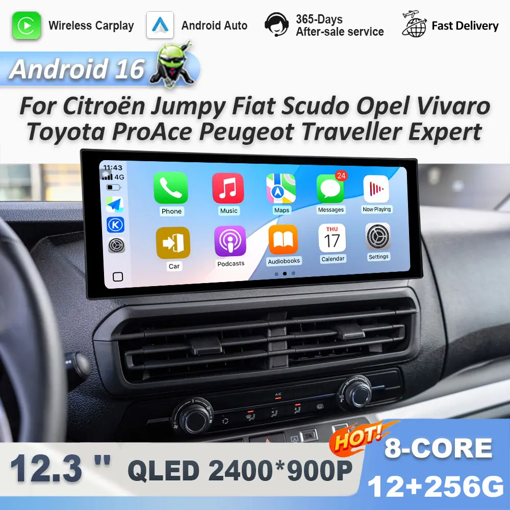 Android 16 for Citroën Jumpy Fiat Scudo Opel Vivaro Toyota ProAce Peugeot Traveller Expert Car Video Player GPS 4G BT HD Screen