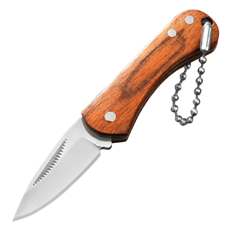 Stainless Steel Folding Knife Lockless Pocket Knife Colorful Wood Portable Mini Portable Knife Keychain Fruit Knife