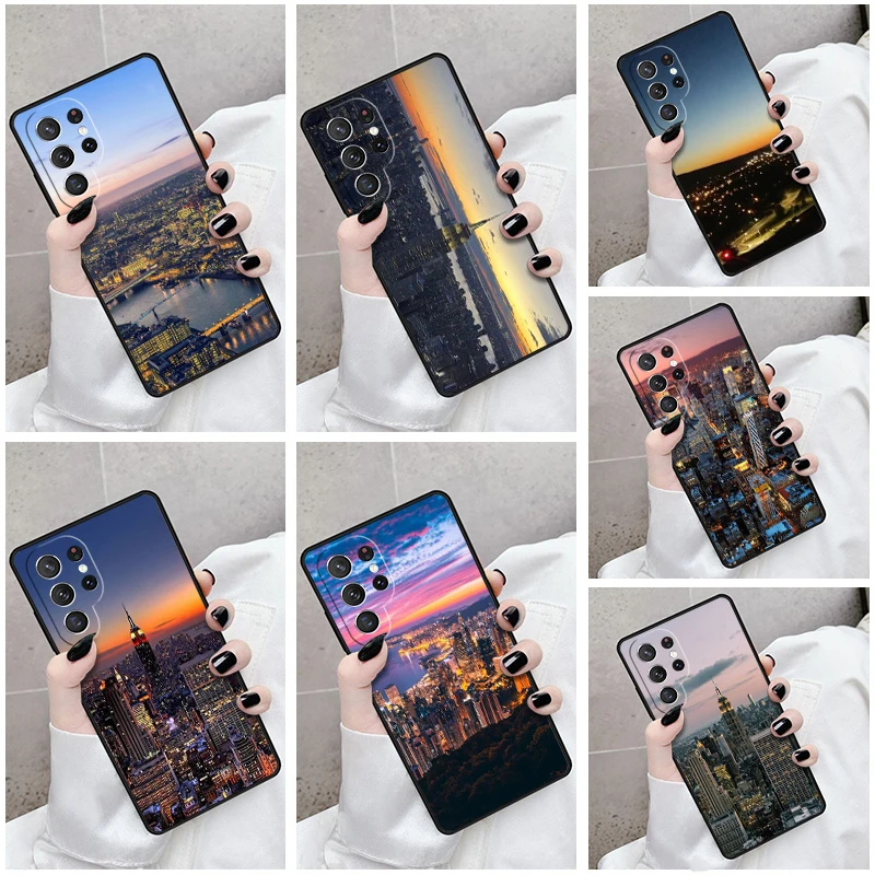 Phone Case For Samsung Galaxy S24 S23 S21fe S22 Ultra Plus Note 10 20 S8 S9 S10 Cover City Lights Landscape Sunset