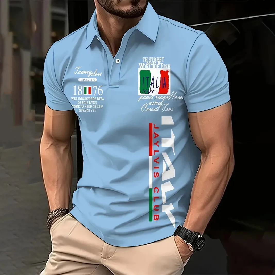 Hot selling summer men's polo golf sport Italian letter print comfortable and breathable polo shirt outdoor casual top