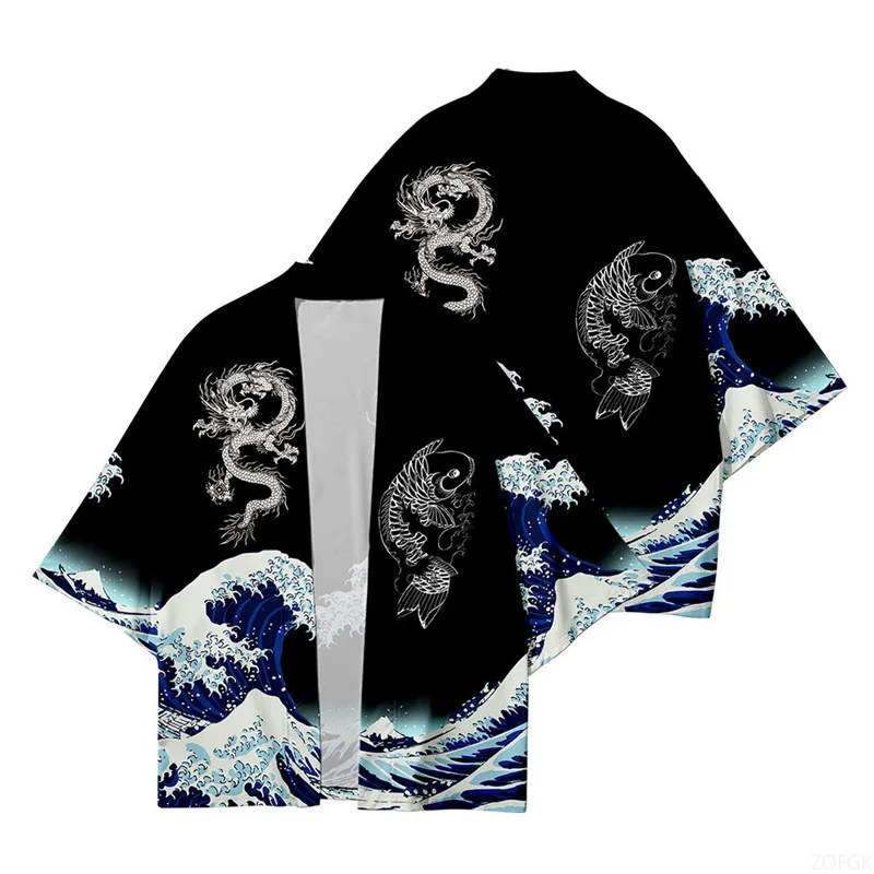 Kimono, Japanese Traditional Clothing, Boys and Girls, Wave Carpet Printed Cardigans, Children's Beach Clothes, Cloaks