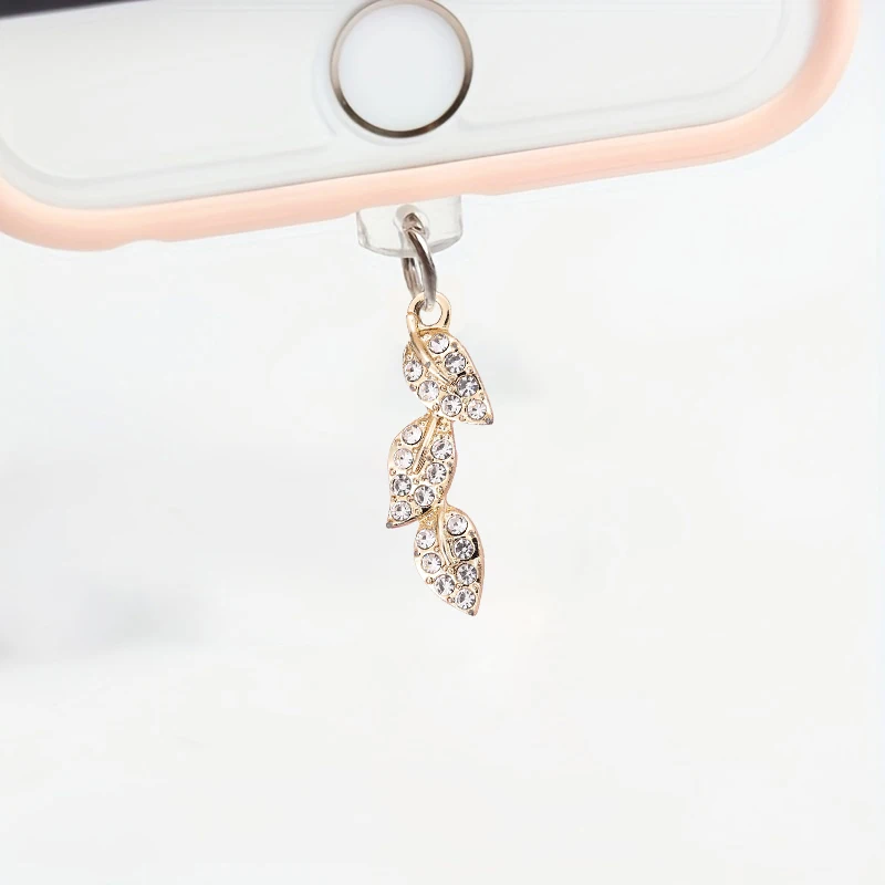 Mobile phone dust plug inlaid with diamond leaves fashionable and beautiful alloy pendant jewelry dust plug