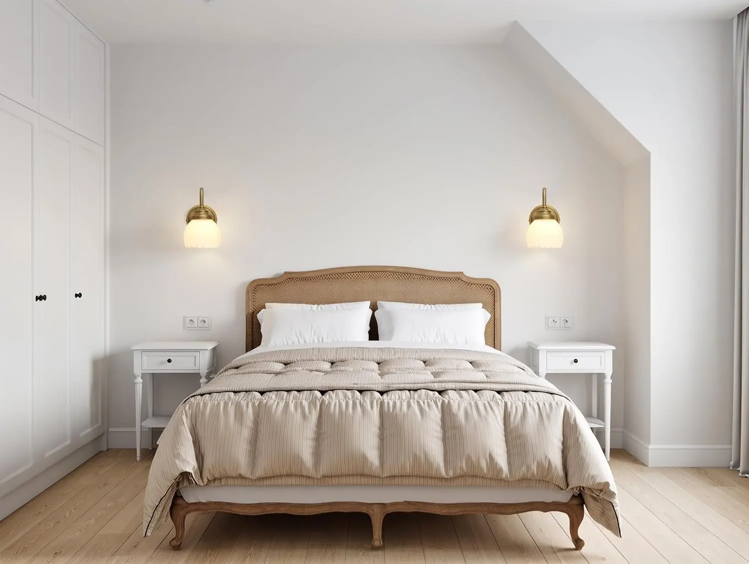 Retro brass wall lamp, suitable for modern wall lamp decoration in bedrooms, living rooms and corridors  (Antique + White Shade)