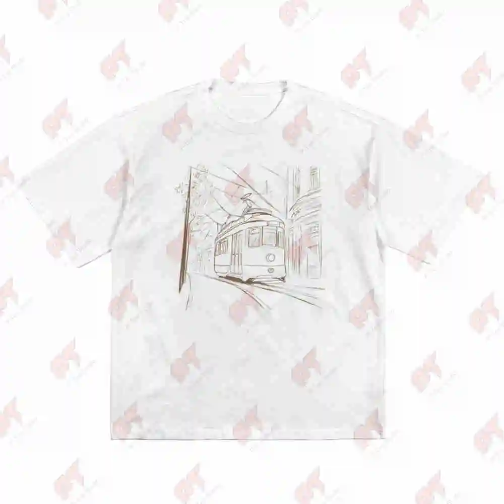Lisboa Tram Sketch Portugal Vintage Streetcar Illustration Short Sleeve Tee 100% Cotton T-Shirt
