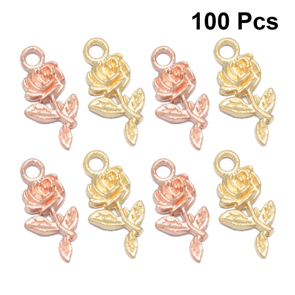 

100Pcs Alloy Rose Pendant Charm Golden Rose Gold Stylish DIY Jewelry Making Bracelets Necklaces Pendants Charms