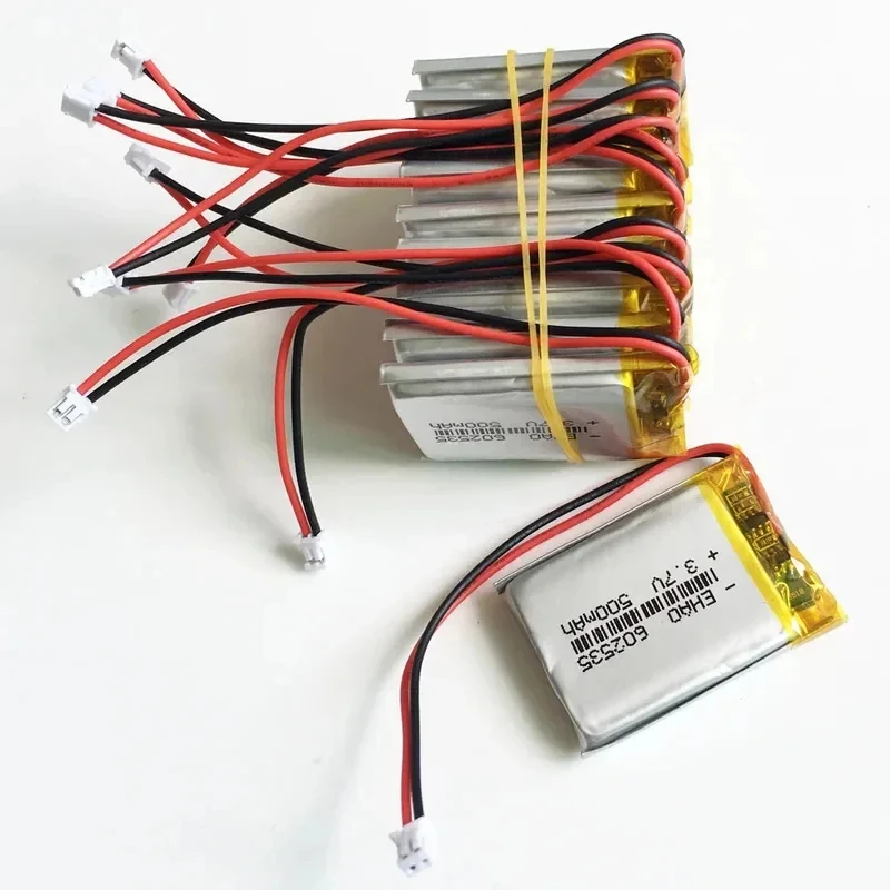 10 PCS 3.7V 500mAh Lithium Polymer LiPo Rechargeable Battery 602535   with JST 1.5mm 2pin Plug For Mp3 GPS Bluetooth Camera